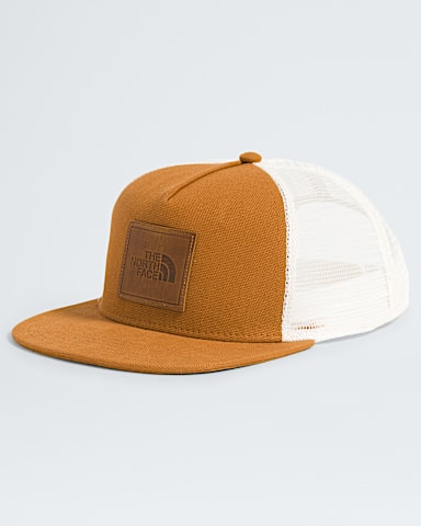 Half Dome Trucker TNF Timber TanLeather Patch HERO