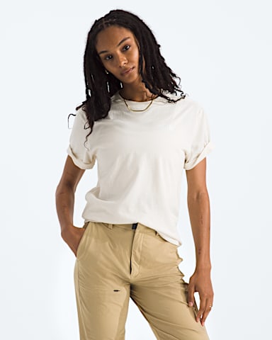 Womens Evolution Box NSE Relaxed ShortSleeve Tee TNF White Dune BACK