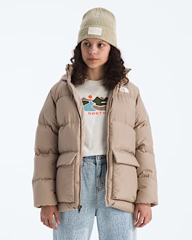 Boys Girls North Down FleeceLined Short Parka TNF Mushroom Grey HERO3