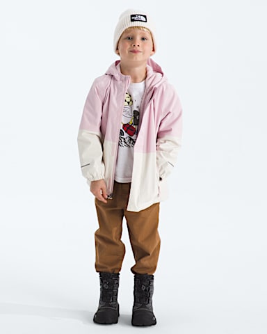 Kids Warm Antora Rain Jacket TNF Pale BlossomWhite Dune HERO3