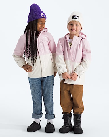 Kids Warm Antora Rain Jacket TNF Pale BlossomWhite Dune Main