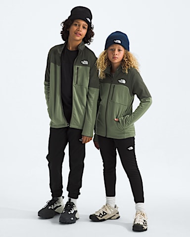Boys  Girls Hike Mid Layer FullZip TNF Bark MistNew Taupe Green Main