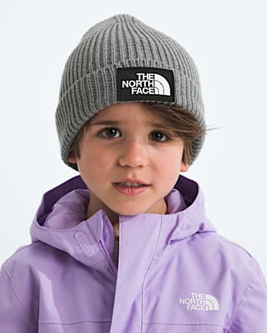 Kids TNF Logo Box Cuffed Beanie TNF TNF Medium Grey Heather MODELBACK