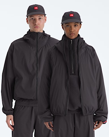 Mens TNF Red Box Packable Hooded Wind Jacket TNF Obsidian Main