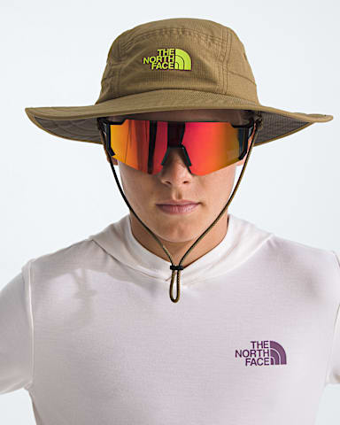 Kids Class V Brimmer Hat TNF Cedar Logo Weather Topo Phantom Print MODELBACK