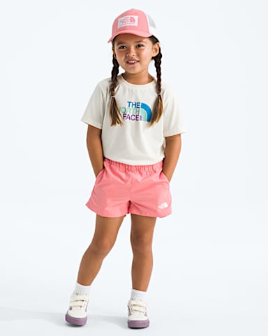 Kids Class V Shorts TNF Coral Crush Logo Weather Topo Phantom Print HERO2