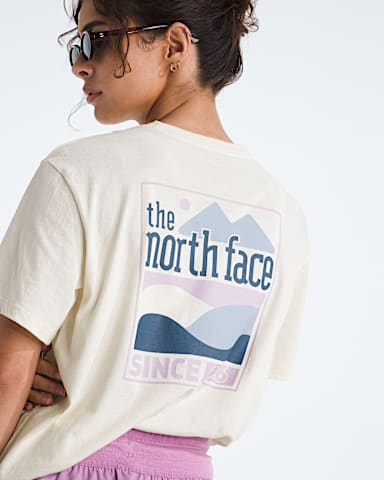 Womens Exploring Since 66 Relaxed ShortSleeve Tee TNF White Dune HERO2