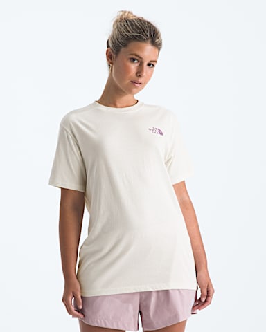 Womens Exploring Stamps Relaxed ShortSleeve Tee TNF White Dune BACK
