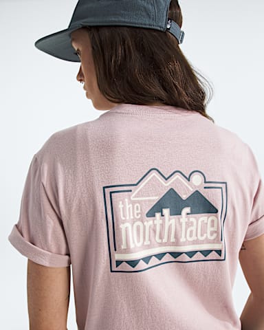 Womens Explore Pin Relaxed ShortSleeve Tee TNF Metal Pink HERO2
