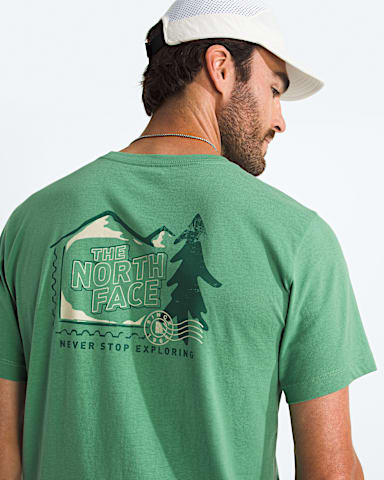 Mens Mountain Stamps Regular ShortSleeve Tee TNF Dimmed Algae HERO2