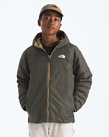 Boys Reversible Perrito Hooded Jacket TNF CedarNew Taupe Green HERO2