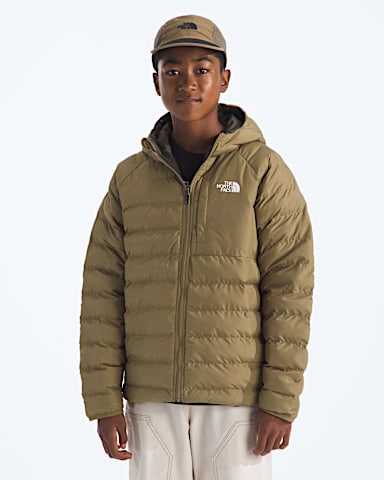 Boys Reversible Perrito Hooded Jacket TNF CedarNew Taupe Green Main