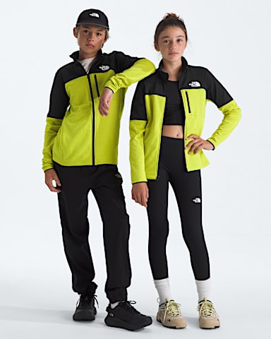 Boys  Girls Hike Mid Layer FullZip TNF TNF BlackFizz Lime Main