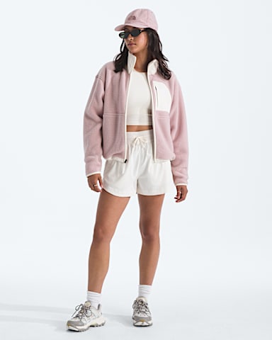 Womens Yumiori Off Peak FullZip Jacket TNF Metal Pink White Dune HERO2