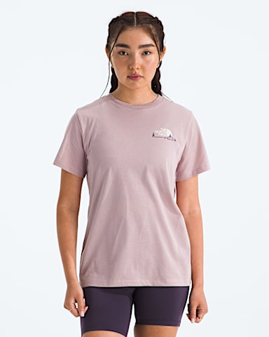 Womens Monte Regular ShortSleeve TeeGraphic TNF Metal Pink BACK