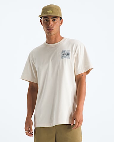 Mens Mountain Escape Relaxed ShortSleeve TeeGraphic TNF White Dune BACK