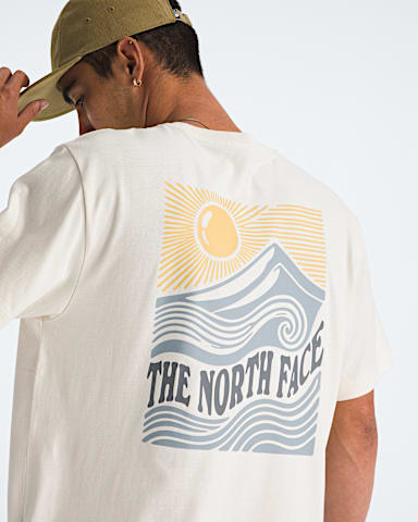 Mens Mountain Escape Relaxed ShortSleeve TeeGraphic TNF White Dune HERO2