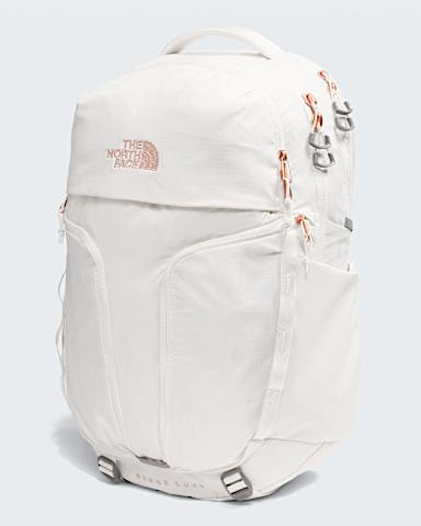 Womens Surge Luxe Backpack  31L TNF White DuneBurnt Coral Metallic FRONT34