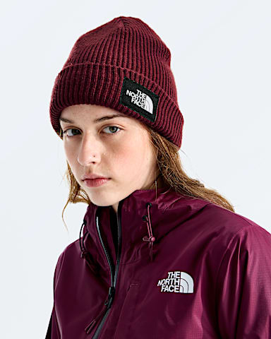 Salty Lined Beanie TNF Burgundy Crush MODELBACK