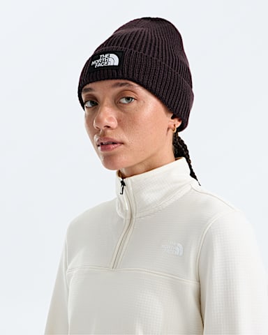 TNF Logo Box Cuffed Beanie TNF Deep Burgundy MODELBACK