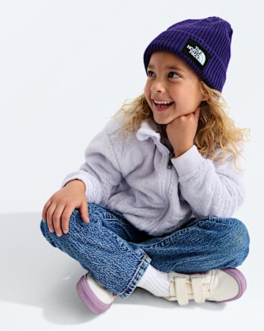Kids Salty Lined Beanie TNF Peak Purple MODELBACK