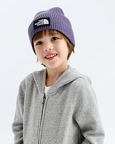 Kids TNF Logo Box Cuffed Beanie TNF Grounded Plum MODELBACK
