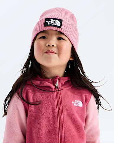 Kids TNF Logo Box Cuffed Beanie TNF Primrose MODELBACK