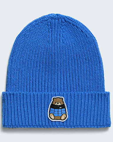 Kids TNF Logo Box Cuffed Beanie TNF Active BlueNuptse Bear Patch HERO