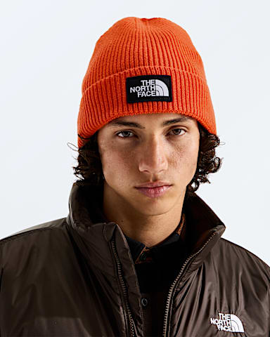 TNF Logo Box Cuffed Beanie TNF TNF Orange MODELBACK