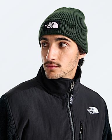 TNF Logo Box Cuffed Beanie TNF Bottle Green MODELBACK