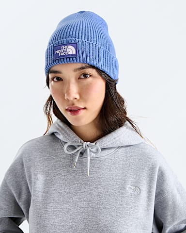 TNF Logo Box Cuffed Beanie TNF Indigo Wonder MODELBACK