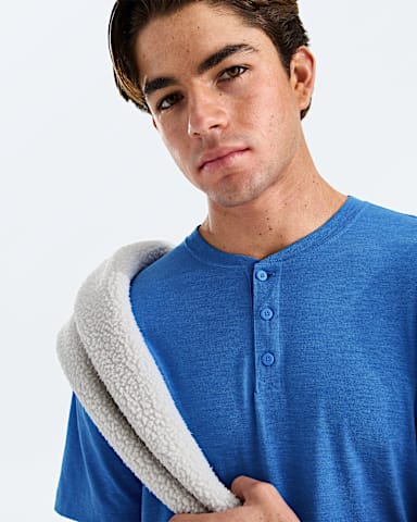 Mens TriBlend ShortSleeve Henley TNF Active Blue White Heather HERO2