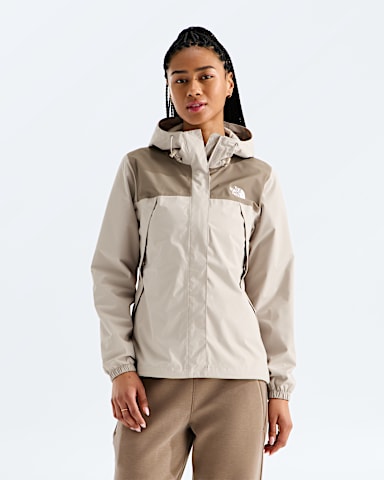 Womens Antora Rain Jacket TNF Timeless Taupe Garnet HERO