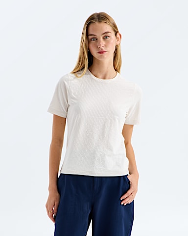 Womens Golden Ridge Ribbed Short Sleeve TNF White Dune HERO