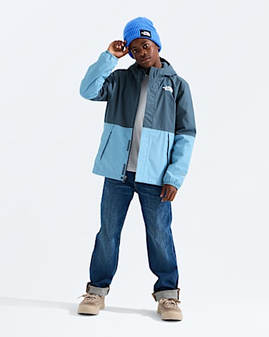 Boys Warm Antora Rain Jacket TNF Granite GreyPale Teal HERO2
