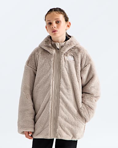 Girls Reversible Shasta Short Parka TNF Timeless Taupe HEROREV