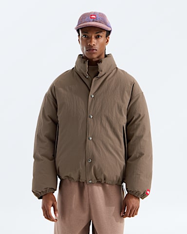 Mens TNF Red Box Down Jacket TNF Smokey Brown HERO
