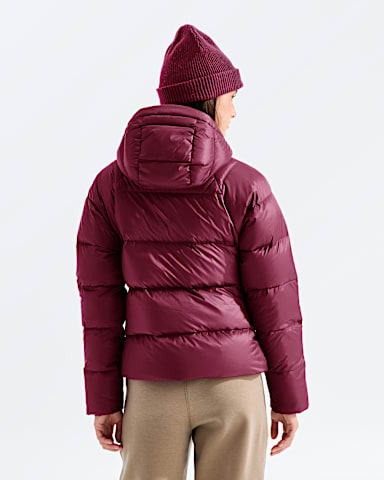 Womens Hydrenalite City Down Hooded Jacket TNF Burgundy Crush BACK