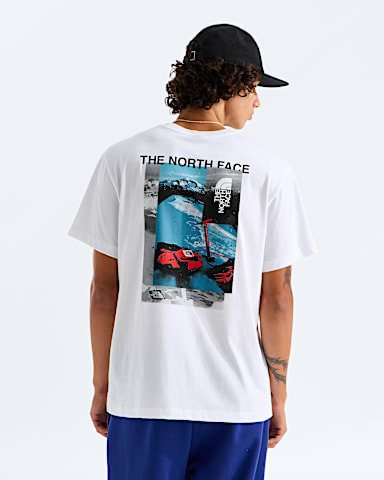 Mens Apex 75 Collage Relaxed ShortSleeve Tee TNF TNF White HERO