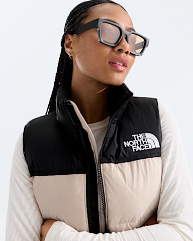 Womens 1996 Retro Nuptse Vest TNF Timeless Taupe TNF Black HERO3