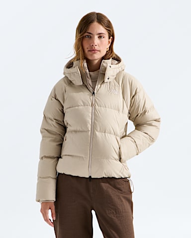Womens Hydrenalite City Down Hooded Jacket TNF Timeless Taupe Main
