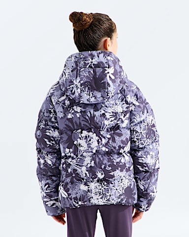 Girls Hydrenalite Down Hooded JacketPrint TNF Endless Dusk Moon Florals Print BACK