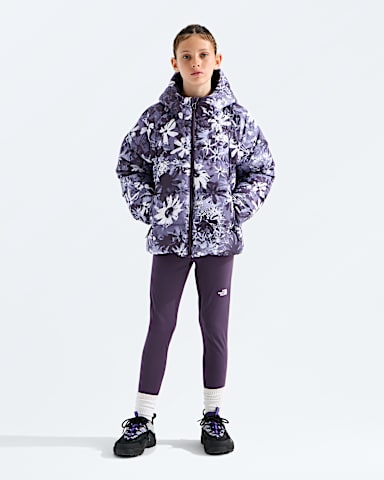 Girls Hydrenalite Down Hooded JacketPrint TNF Endless Dusk Moon Florals Print HERO2