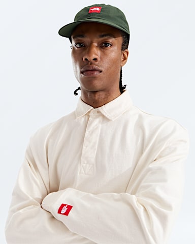 Mens TNF Red Box Rugby Shirt TNF White Dune HERO3