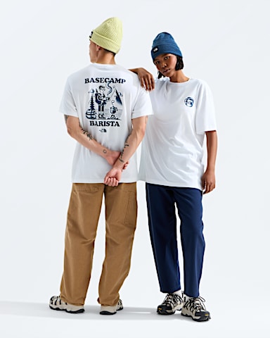 Unisex Basecamp Barista Relaxed ShortSleeve TeeGraphic TNF TNF WhiteSummit Navy Main