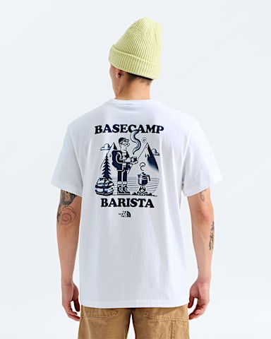 Unisex Basecamp Barista Relaxed ShortSleeve TeeGraphic TNF TNF WhiteSummit Navy HERO2