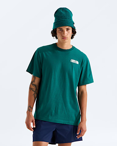 Mens Retro Trail Relaxed ShortSleeve TeeGraphic TNF Pacific Teal BACK