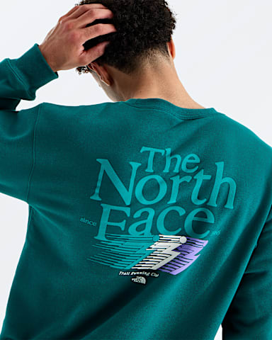 Mens Retro Trail Relaxed CrewGraphic TNF Pacific Teal HERO2
