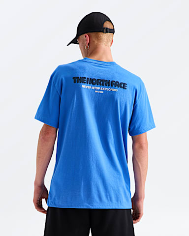 Mens Explore Fonts Relaxed ShortSleeve PCT TeeGraphic TNF Active Blue Main