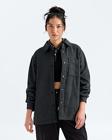 Womens Forest Flannel LongSleeve Shacket TNF TNF Black Grain Plaid Main